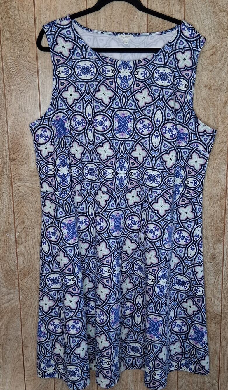 Ladies Talbots Sleeveless Pullover Dress Size 20W Blue White Pink